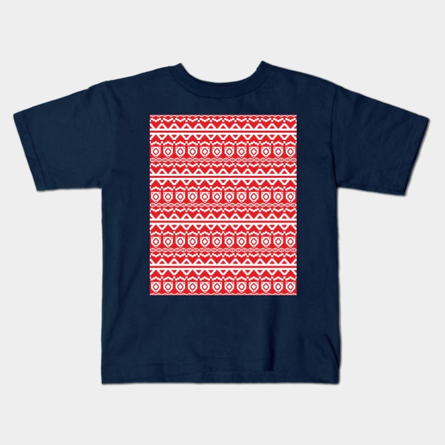 Red Geometric Christmas Pattern Kids T-Shirt by ilhnklv